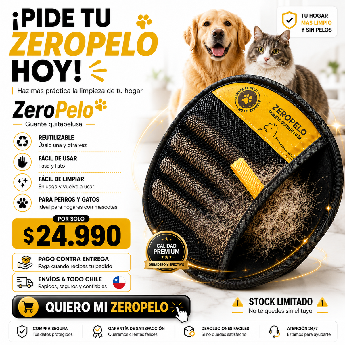 ZeroPelo-Guante Quita Pelos.