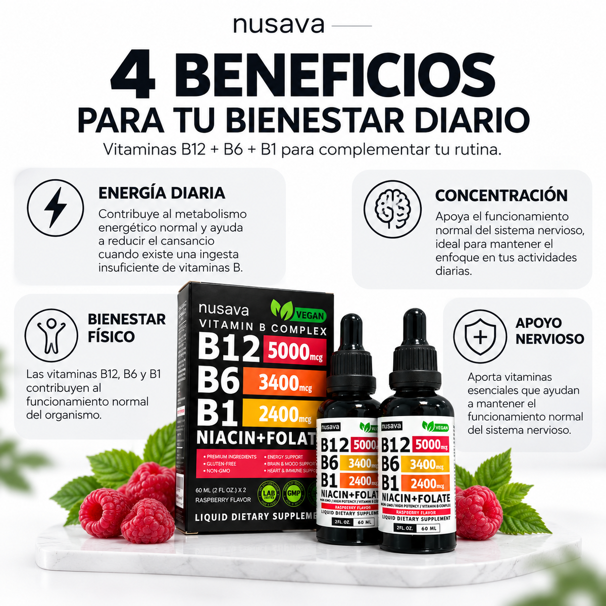 Nusava® Complejo de Vitamina B — B12 + B6 + B1 120ml