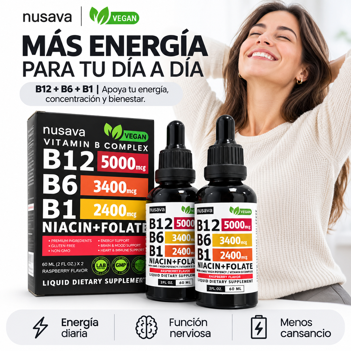 Nusava® Complejo de Vitamina B — B12 + B6 + B1 120ml